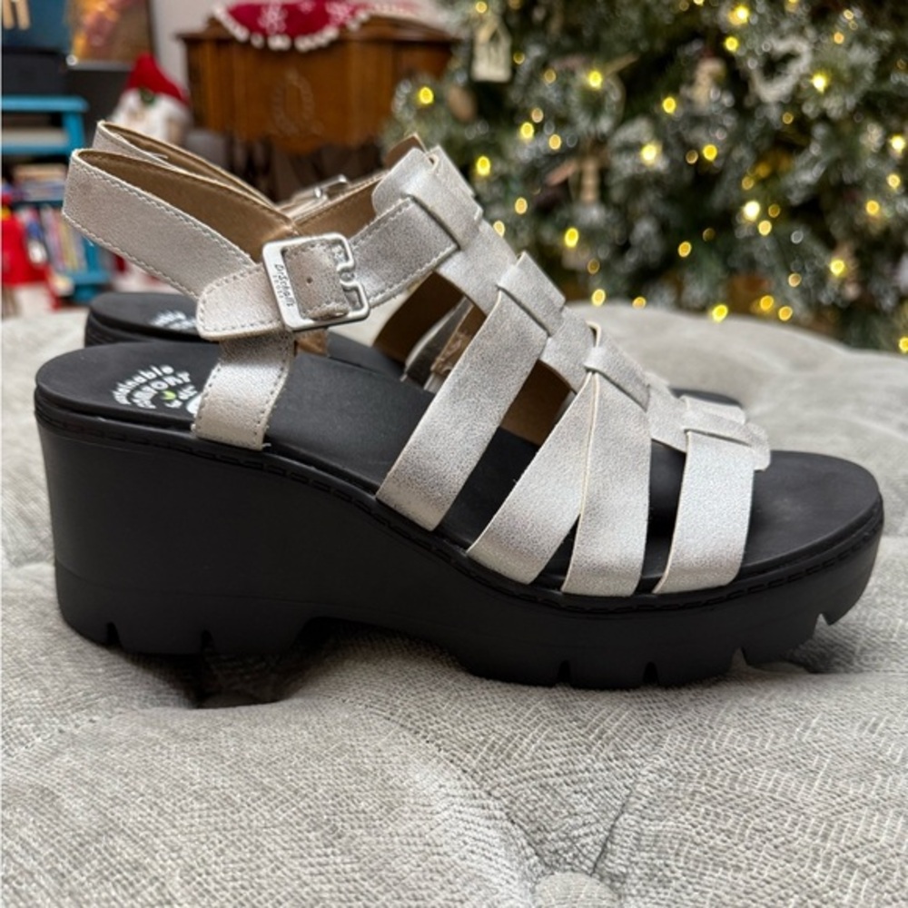 DR. SCHOLL’S Check It Out Platform Sandals Silver and Black Chunky Lug Sole Sz 8